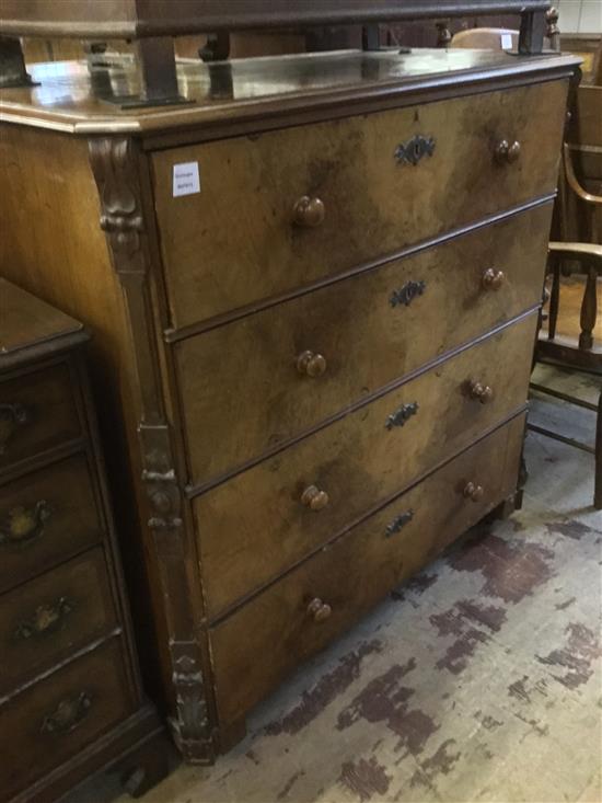 Mid 19th century Continental walnut chest of four long drawers